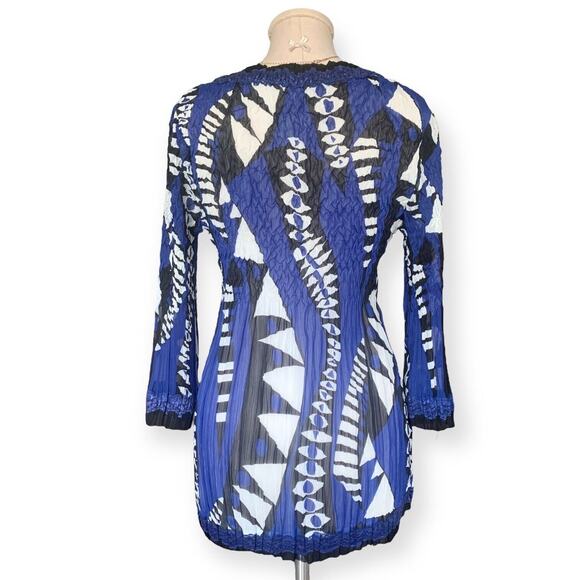 ALBERTO MAKALI 90's VINTAGE Tunic Top V-Neck Sparkle Crinkled Blouse Lace M - Picture 5 of 11